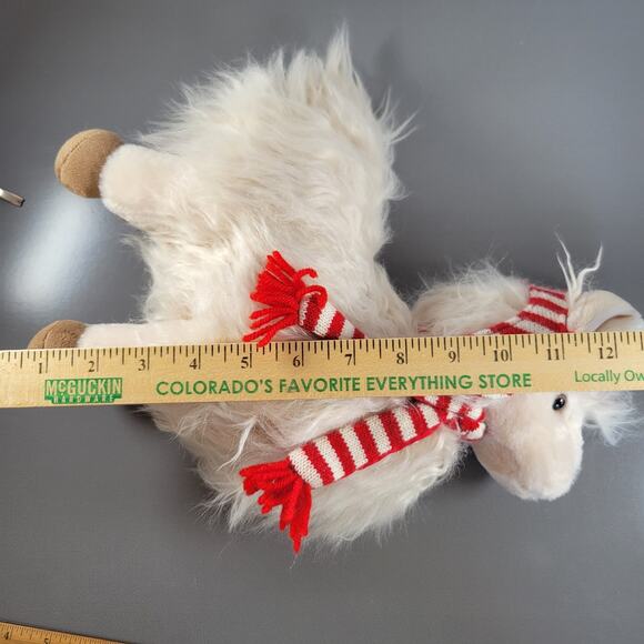 Pier 1 Imports White Llama Plush 12" with Red Hat & Scarf Holiday Decor - Picture 6 of 15